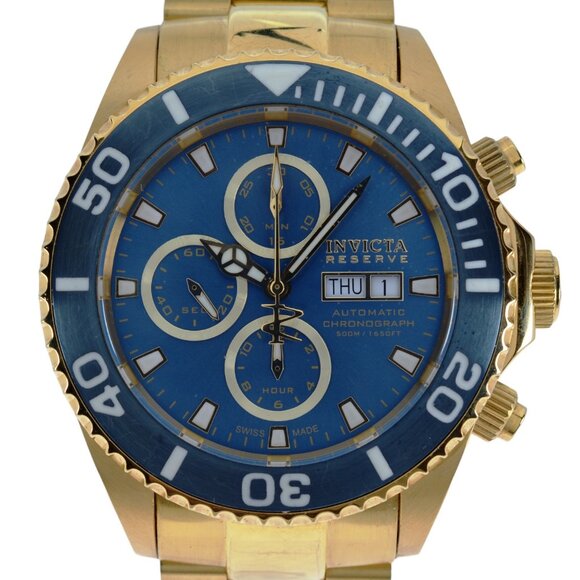 Men's 47mm Invicta Pro Diver Gold Tone Blue Dial Automatic 7750 Watch Ref 18915!